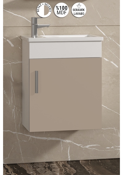 Lale 42x24 Cm Beyaz-selenit Mdf Seramik Lavabolu Asma Banyo Alt Dolabı