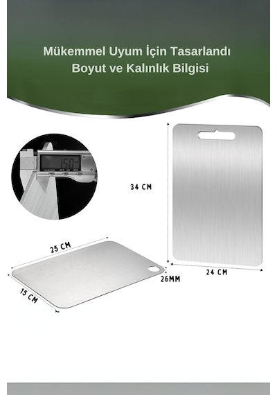 Erya Home 2 Farklı Boy Paslanmaz Çelik Kesme Tahtası 24x34cm - 15x25cm