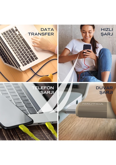 Nautica C20 Type-C to USB-A 22.5W Hızlı Şarj ve Data Kablosu 2.1M Kırmızı