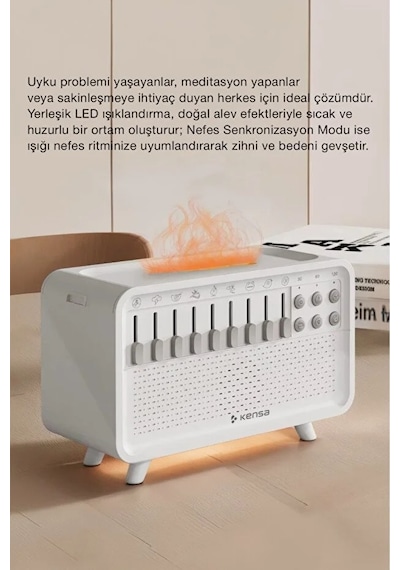 Alev Efektli White Noise Aromaterapi Hava Nemlendirici Bluetooth Hoparlörlü 200 Ml Difüzör