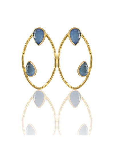 Kadir Jewellery 22 Ayar Altın Kaplama Geometrik Küpe -el İşçiliği Ve Hipoalerjenik Küpe Buz Mavisi