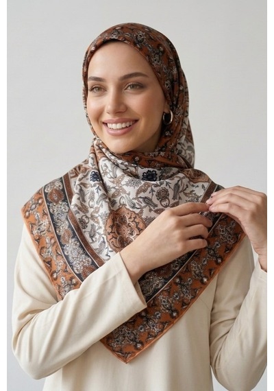 İpekçe Eşarp İp Rayon 100 100 Desenli - Turuncu Turuncu - Çok Renkli