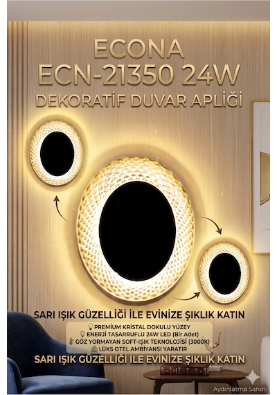 24w Dekoratif Kristal Dokulu Led Duvar Apliği - 3000k Gün Işığı Modern Salon Ve Antre Aydınlatması Sarı
