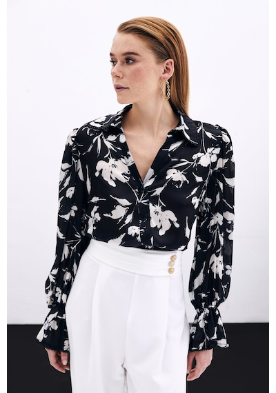 Sateen Kol Detaylı Gömlek - Siyah-135825 Siyah