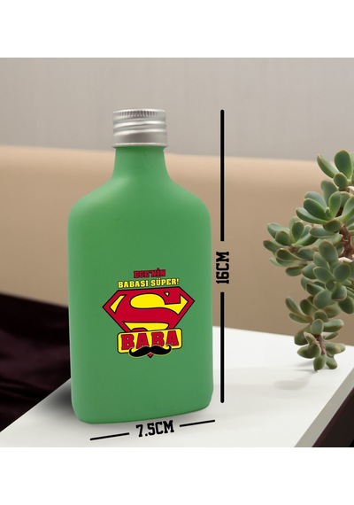 Bk Gift Kişiye Özel İsimli Baba Temalı Yeşil Tasarım Cam Şişe Kolonya 200 ML 4