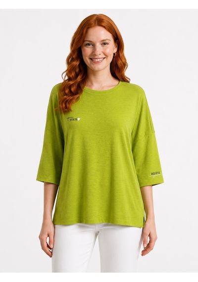 Neden Tekstil Kadın Rahat Kesim Yeşil Oversize Basic Bluz