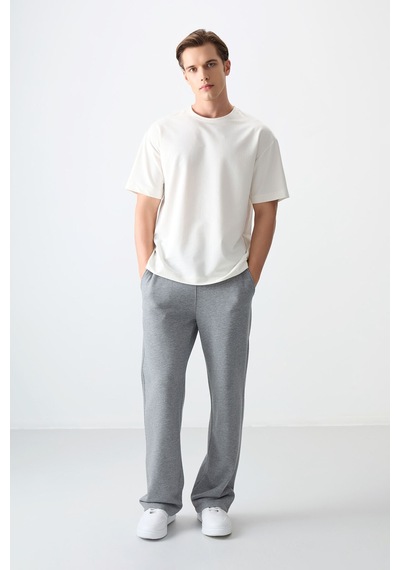 Air Jones Tommy Life Ekru Pamuklu Kalın Yumuşak Dokulu Oversize Fit Basic Erkek T-shirt - 88377 Ekru