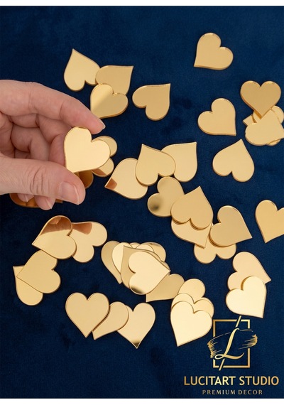 10'lu Paket Altın Gold Pleksi Kalp Ayna Dekoratif Kalpler 1mm Kendinden Yapışkanlı - Söz, Nişan, Nikah Ve Süsleme İçin Altın Altın