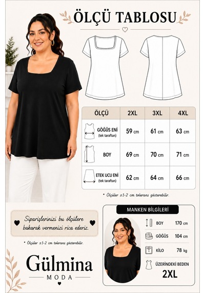 Gülmina Moda Kadın Kare Yaka Bluz - Siyah