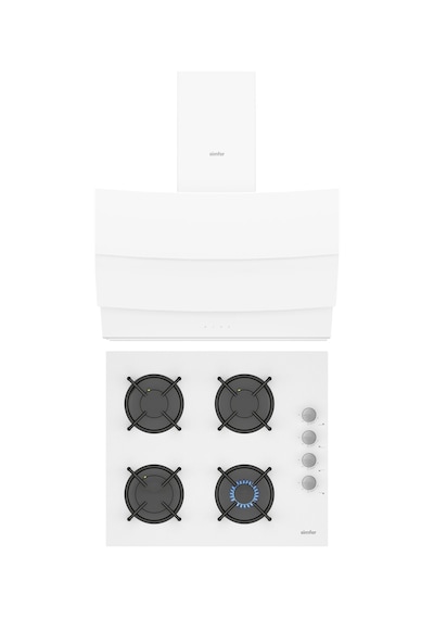 Simfer Steam 3507 Ocak + 8707 Davlumbaz Beyaz 2'li Cam Ankastre Set