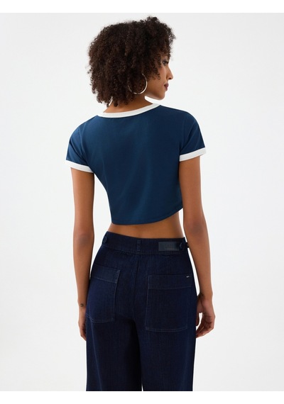 Slim Crop Fit Kadın Tshirt K.kol Lacivert