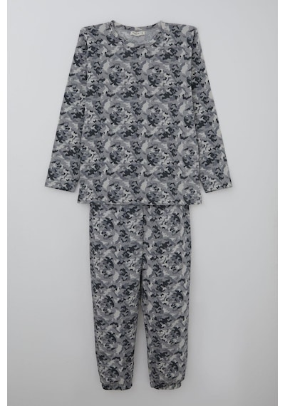 Breeze Erkek Çocuk Pijama Takımı Kamuflaj Desenli 9-12 Yaş, Gri