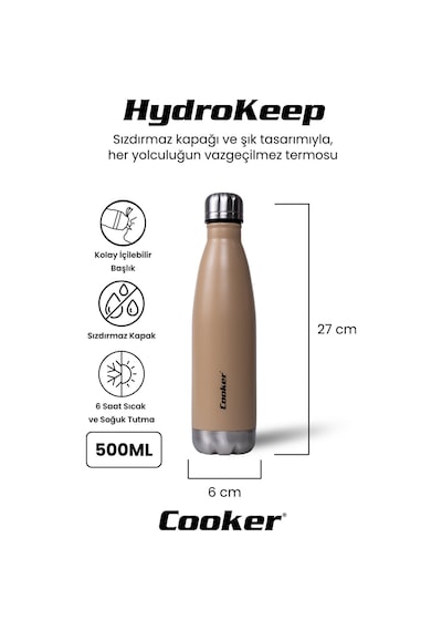 Cooker Hydrokeep 500 Ml Paslanmaz Çelik Şişe Termos Ckr2071 Bej