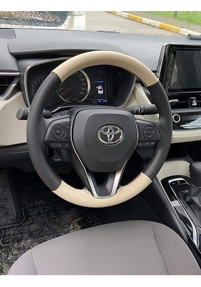 Dikişli Deri Direksiyon Kılıfı Nokta Deri Bej Deri Kılıf Toyota Corolla Için Renkli
