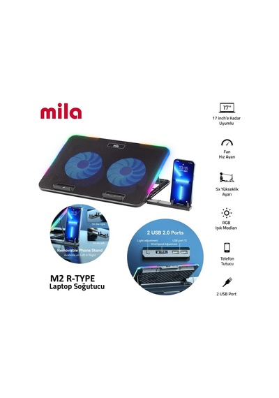 Classone Serisi M2 R-type Rgb Işıklı, 2 Büyük Fan, Telefon Standı,2 Usb Notebook Soğutucu Stand