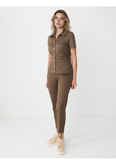 Jimmy Key Bronz Haki Normal Paça Yüksek Bel Örme Pantolon 5ww185670154