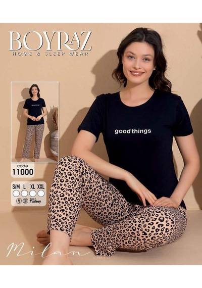 Boyraz Slim Fit Dar Kesim Kadın Milan Bisiklet Yaka Kısa Kol Pijama Takımı 11000s - 1 Adet Siyah Boyraz Slim Fit Dar Kesim Kadın Milan Bisiklet Yaka Kısa Kol Pijama Takımı 11000s - 1 Adet Siyah