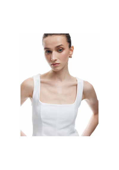 Koton Krep Scuba Kumaş Kare Yaka Kolsuz Peplum Bluz Beyaz 5sak70064ek Beyaz