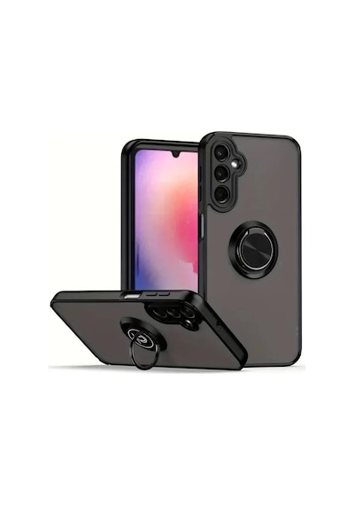 Newface Samsung Galaxy S25 Kılıf Montreal Yüzüklü Silikon Kapak - Siyah