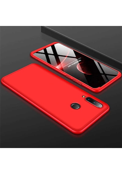 Noktaks - Huawei P30 Lite Uyumlu Kılıf Parmak İzi Tutmayan Alt Üst Geçmeli 3 Parça Ays Kapak - Kırmızı - T8330