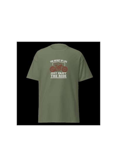 Wildstyle Just Enjoy The Ride Motosiklet Vintage Özgürlük Baskılı Unisex Bisiklet Yaka Pamuklu Tişört - Haki