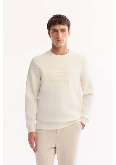 Avva Erkek Ekru Bisiklet Yaka Pamuklu Bi-stretch Baskılı Regular Fit Sweatshirt A52y1289