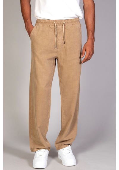 Little Cup Jeans Co Erkek Beli Lastikli Battal Beden Tensel Kumaş Camel Baggy Pantolon