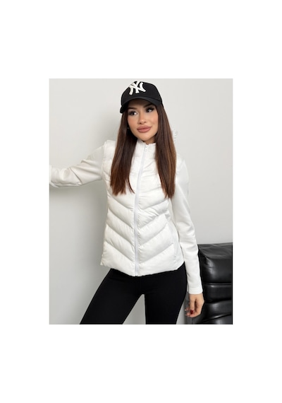 Asur Boutique Asur Butik Kadın Kapşonlu Micro Dolumlu Zr Model Mont Beyaz
