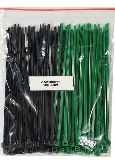 Plastik Kablo Bağı Siyah - Yeşil 2,5 x 100 mm Cırt Kelepçe 100 Adet