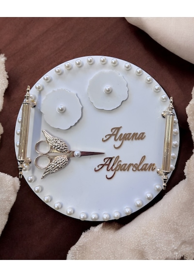 Ansel Gold İncili Söz Nişan Tepsisi Krem