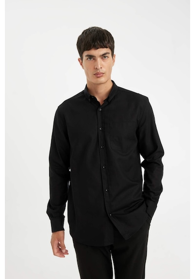 DeFacto Regular Fit Polo Yaka Oxford Basic Düz Uzun Kollu Gömlek A8028AX23AUBK81