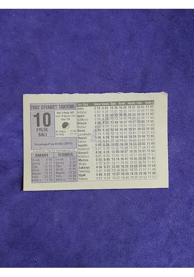 10 Eylül 2002 Takvim Yaprağı - Nostalji Koleksiyonluk Takvim Yaprağı A