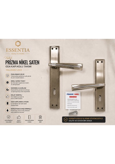 Nobel Prizma Nikel Saten Oda Kapı Kolu Takımı Ağır Gövde, Paslanmaz Çelik, Lüks Premium Seri Çoklu Renk