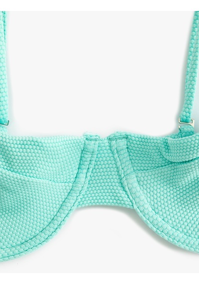 Koton Koton X Şahika Ercümen - Balenli Bikini Üstü Dokulu Turkuaz 4sak10236mm