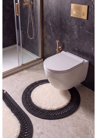 Banyo Paspası Takımı 60x100+60x60 Cm İç Trikot Bej & Siyah Bej - Siyah