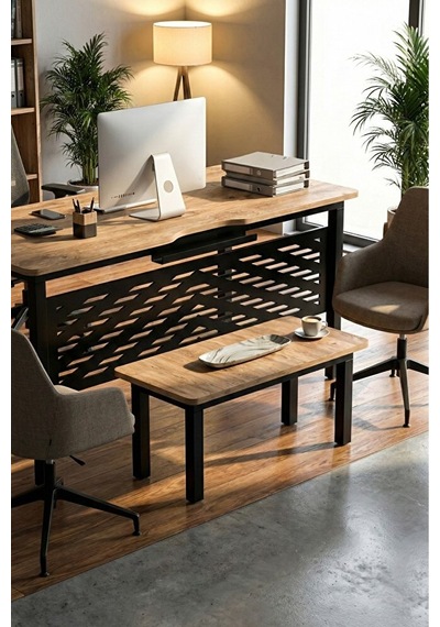 Sehpalı Büro Masası ,ofis Masası, 140 Cm. Çalışma Masası Takımı 5141 Antrasit