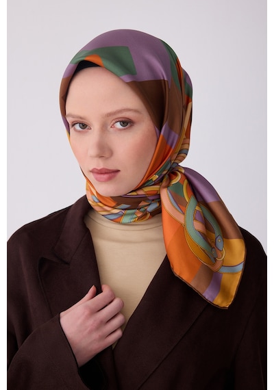 Belli Obje Desen İpek Twill Eşarp - 2026 İlkbahar-yaz T 4300 Kahve