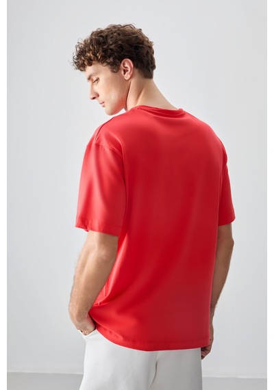 Air Jones Tommy Life Fiesta %100 Pamuk Kalın Yumuşak Dokulu Oversize Fit Baskılı Erkek T-shirt - 88356 Kirmizi