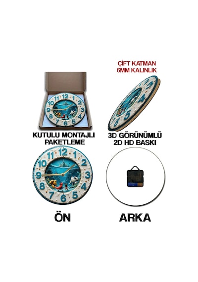 Fantastik Denizaltı Krallığı 3d Görünümlü Ahşap Duvar Saati Sdw261 Renkli
