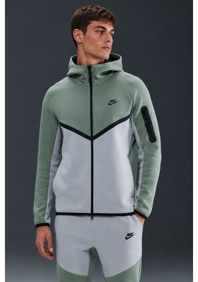 Nike Tech Fleece Full Zip Windrunner Hoodie Kapüşonlu Unisex Sweatshirt Yeşil Gri