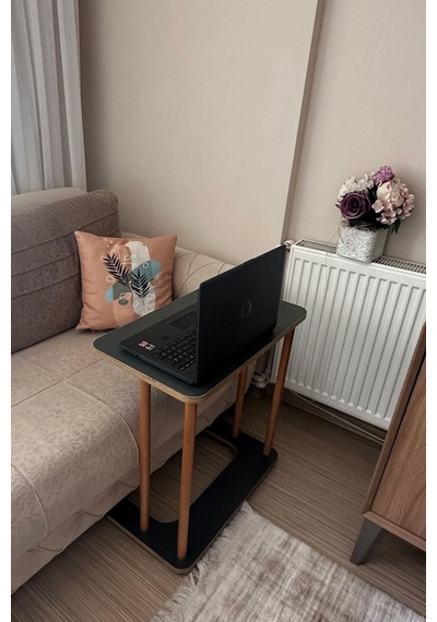 Ahşap Ayaklı Ahşap Tabla C-sehpa Zigon Yan Koltuk Laptop Servis Sehpası Zigon Antrasit Gri 35x60 Antrasit