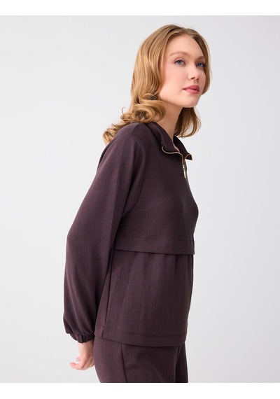 Jimmy Key Jimmy Key Acı Kahve Uzun Kollu Dik Yaka Örme Modal Sweatshirt 6sw235569803 Kahverengi