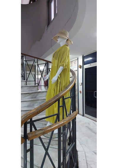 Itayan Ipek Detaylı Oversize Kaftan- Pantolon Takım Hardal