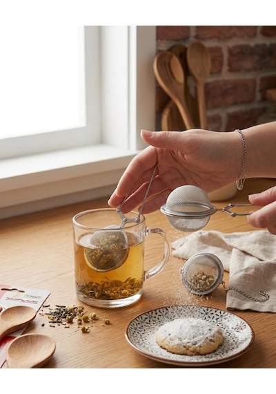 Maşalı Bitki Çayı Süzgeci Topu Paslanmaz Metal Çay Demleme Süzgeci Ve Pudra Şekeri Eleği çok renkli
