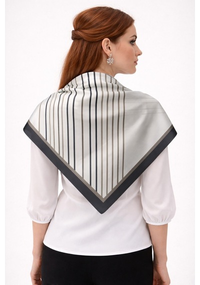 Tarzını Seç Siyah V Çizgi Fular / Bandana / Aksesuar / Eşarp 90x90 Cm