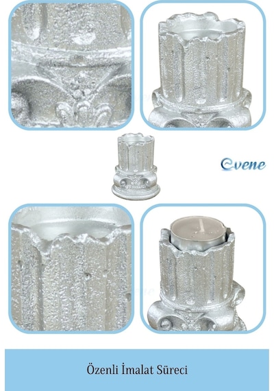 Mumluk Şamdan Tealight Mum Uyumlu Tarihi Sütun Model - Gümüş