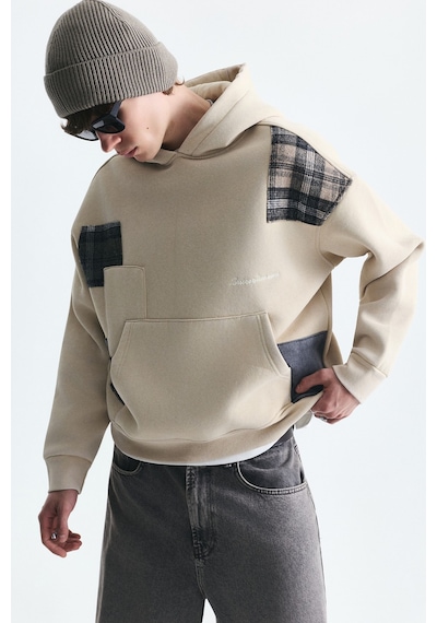 Vamos Boxy Fit Yama Detaylı Sweatshirt Bej