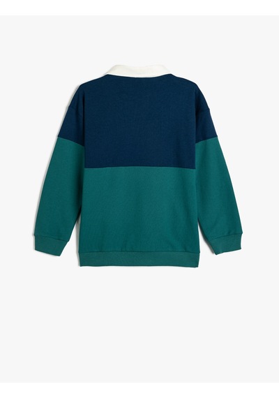 Koton Oversize Sweatshirt Polo Yaka Baskı Detaylı Düğmeli Uzun Kollu Yeşil 5wkb10382tk Yeşil