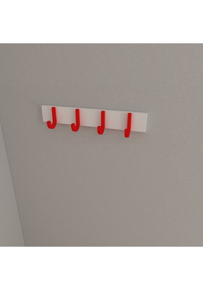 Hepsi3boyutlu Modern Duvar & Kapı Baston Askılık - 4 Adet Kırmızı J Askılık - Model No : 6 Kırmızı