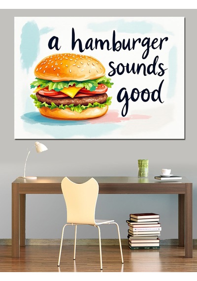 Lezzetli Büyük Hamburger Dekoratif Kanvas - Mdf Ahşap Tablo